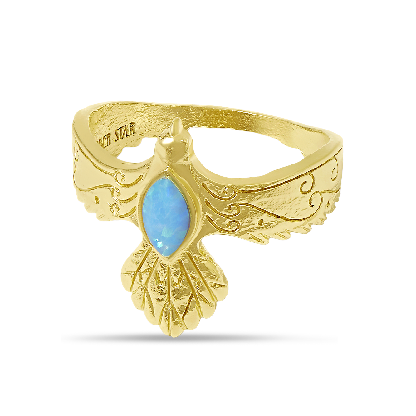 Eagle Spirit Azure Opal Ring Gold