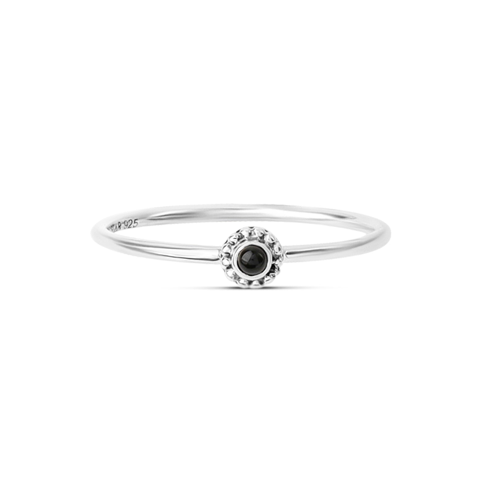 Dainty Beaded Oynx Flower Ring