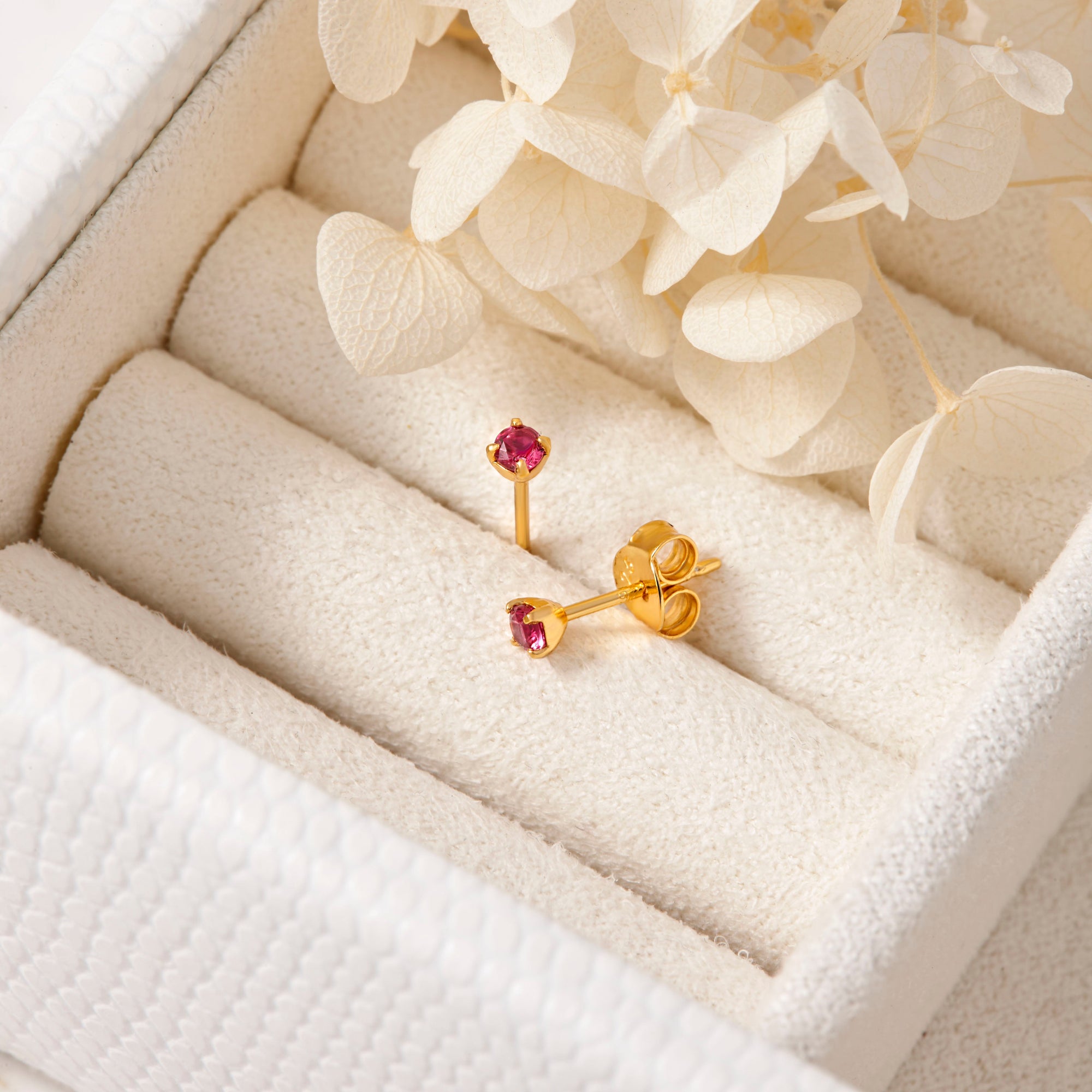 Delicate Ruby Gold Studs