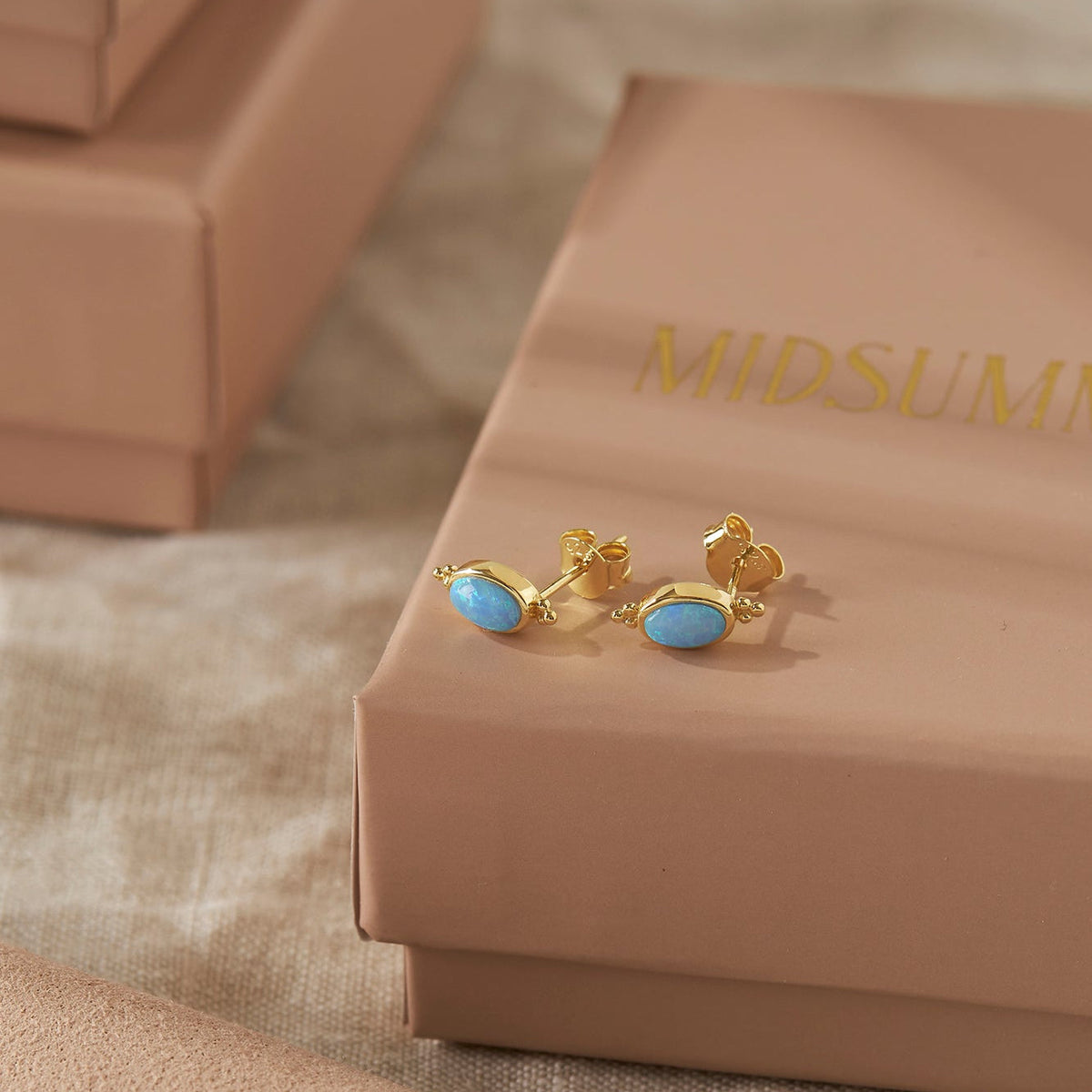 Moon Song Azure Opal Studs Gold