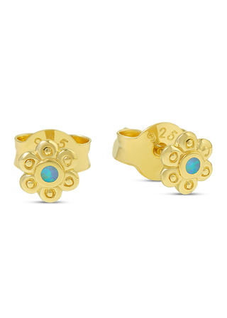 Dainty Blossom Azure Opal Studs Gold