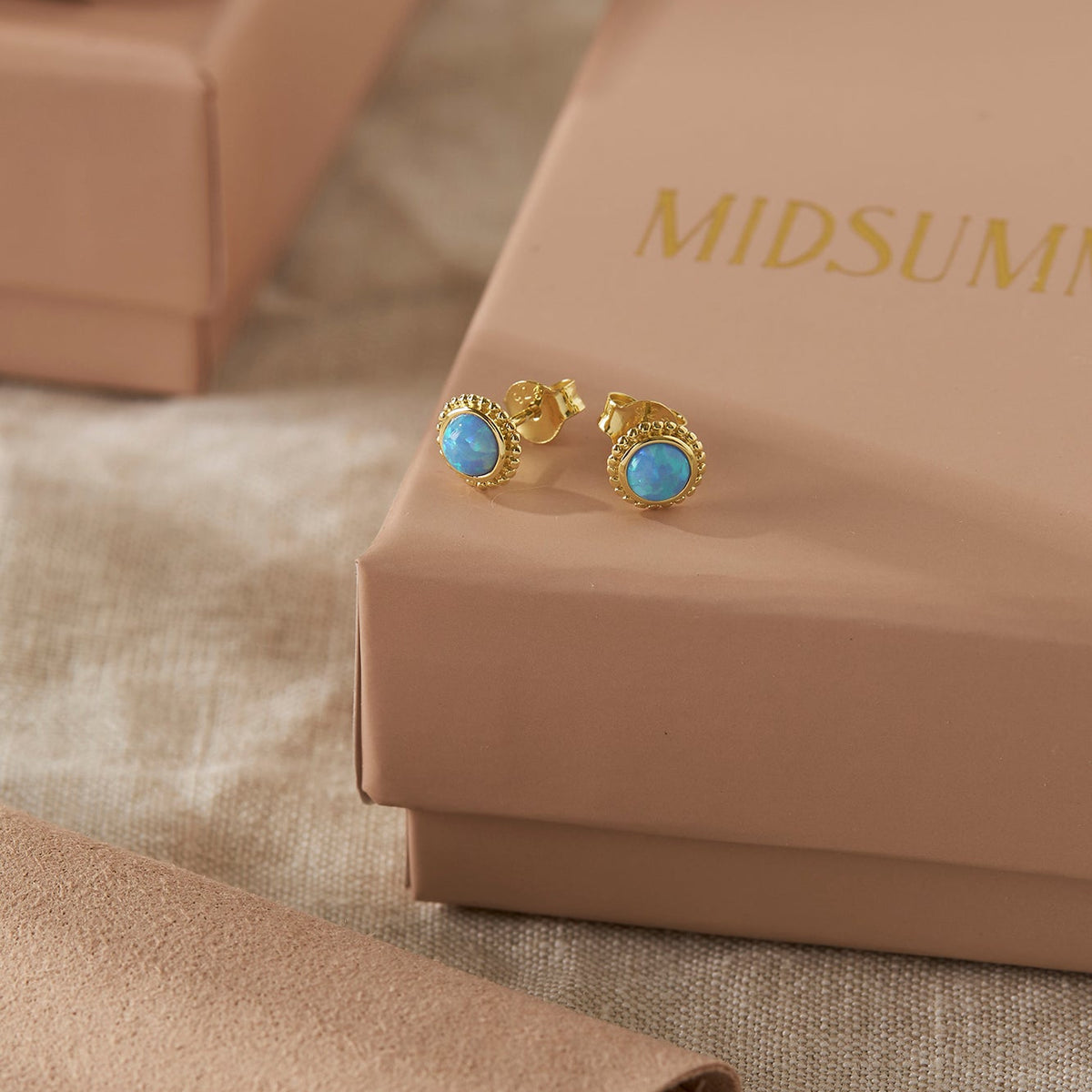 Azure Opal Sun Studs Gold