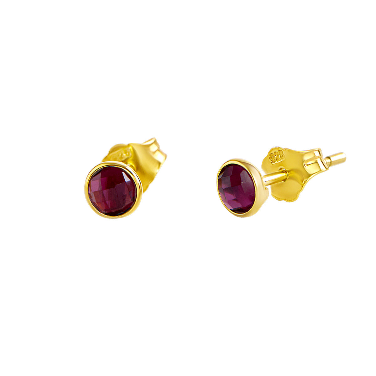 Dainty Round Garnet Gold Studs