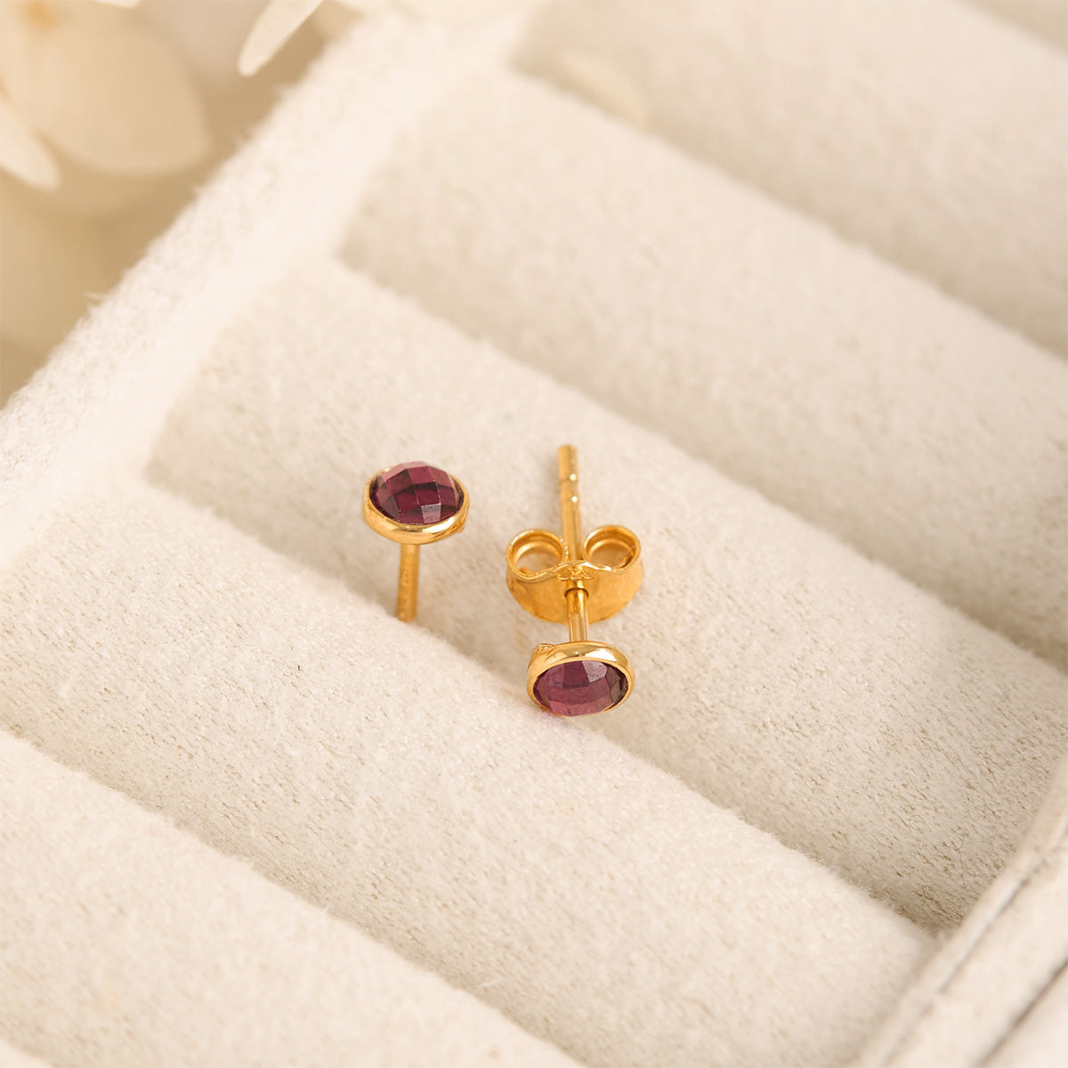 Dainty Round Garnet Gold Studs