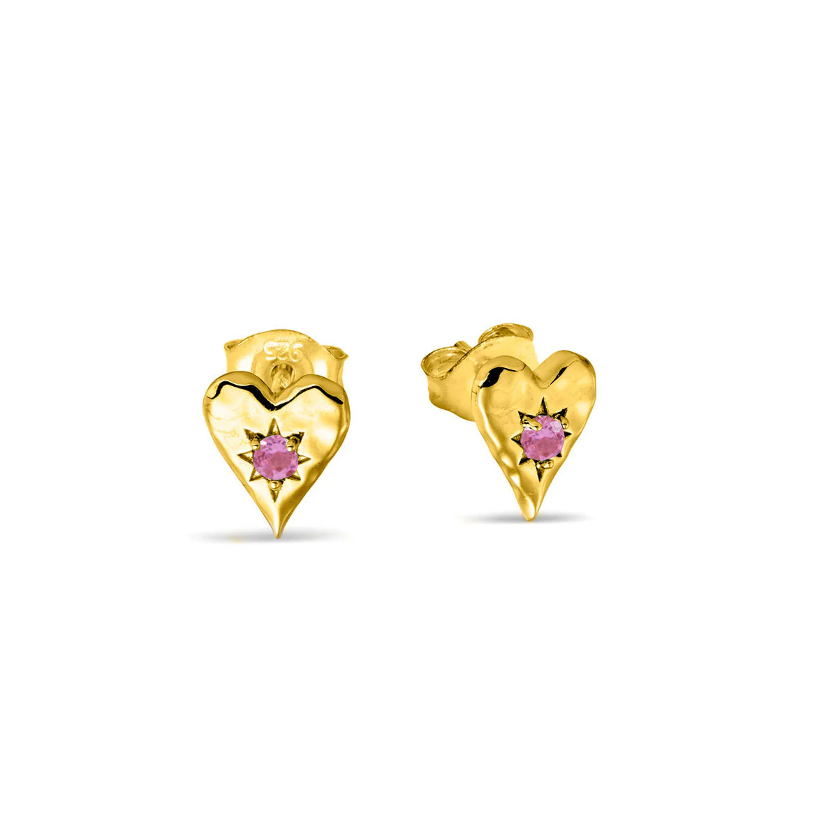 Love Heart Pink Tourmaline Gold Studs