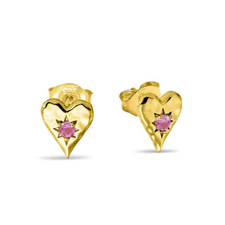 Love Heart Pink Tourmaline Gold Studs