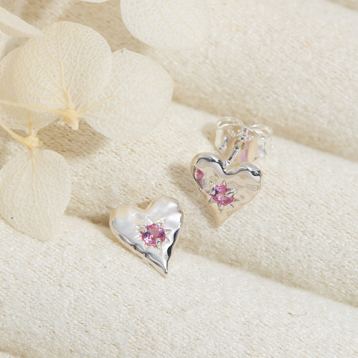 Love Heart Pink Tourmaline Studs