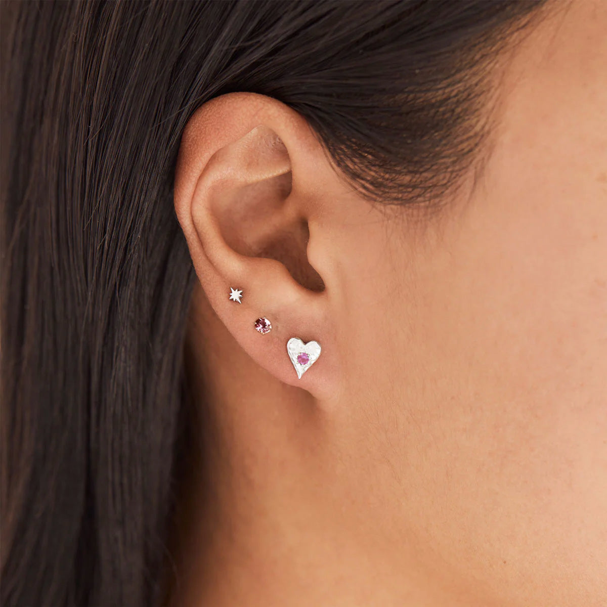 Love Heart Pink Tourmaline Studs