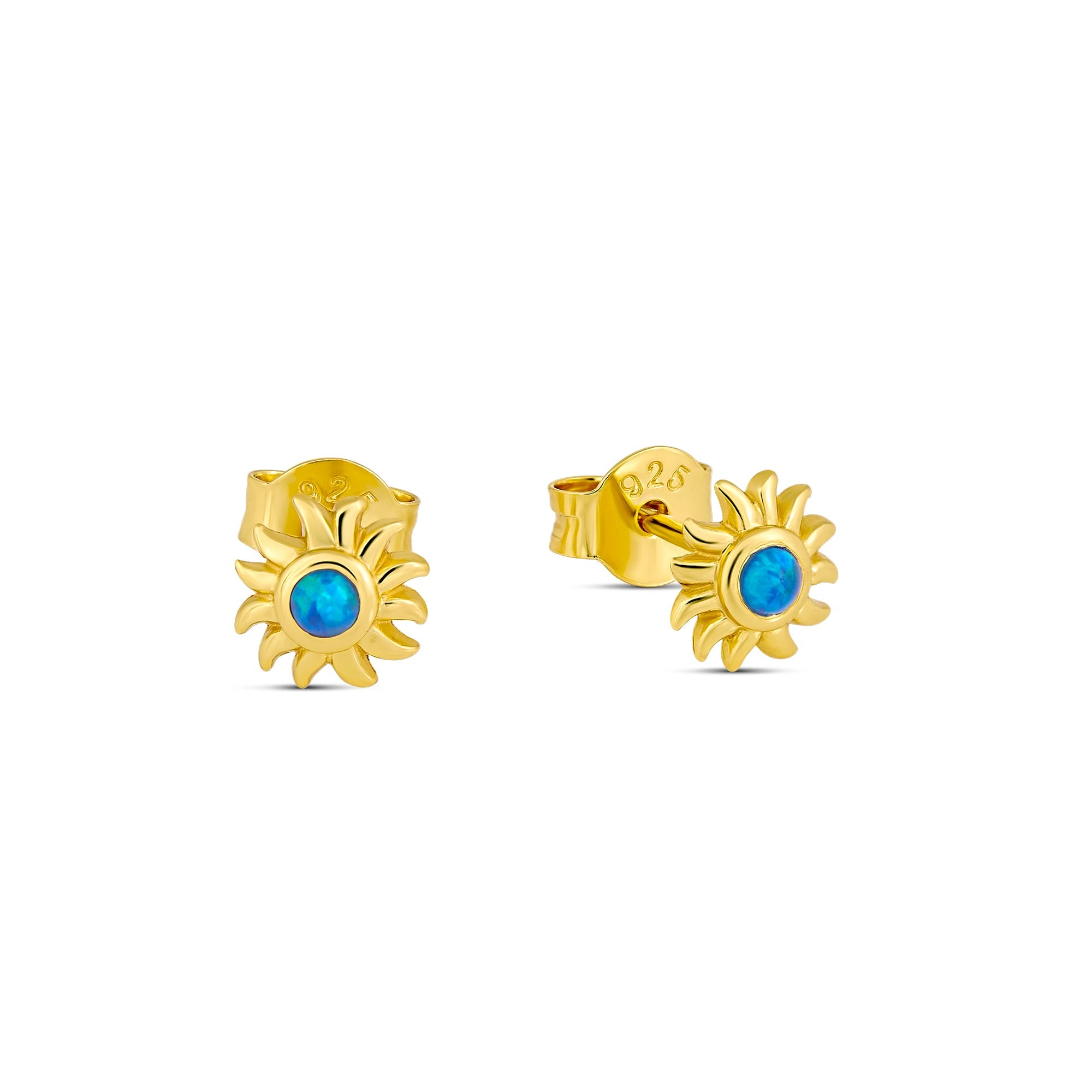 Sunshine Blue Opal Gold Studs