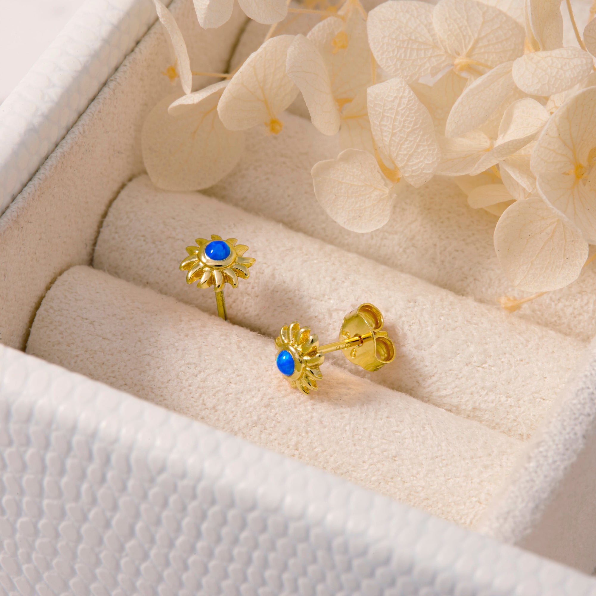 Sunshine Blue Opal Gold Studs