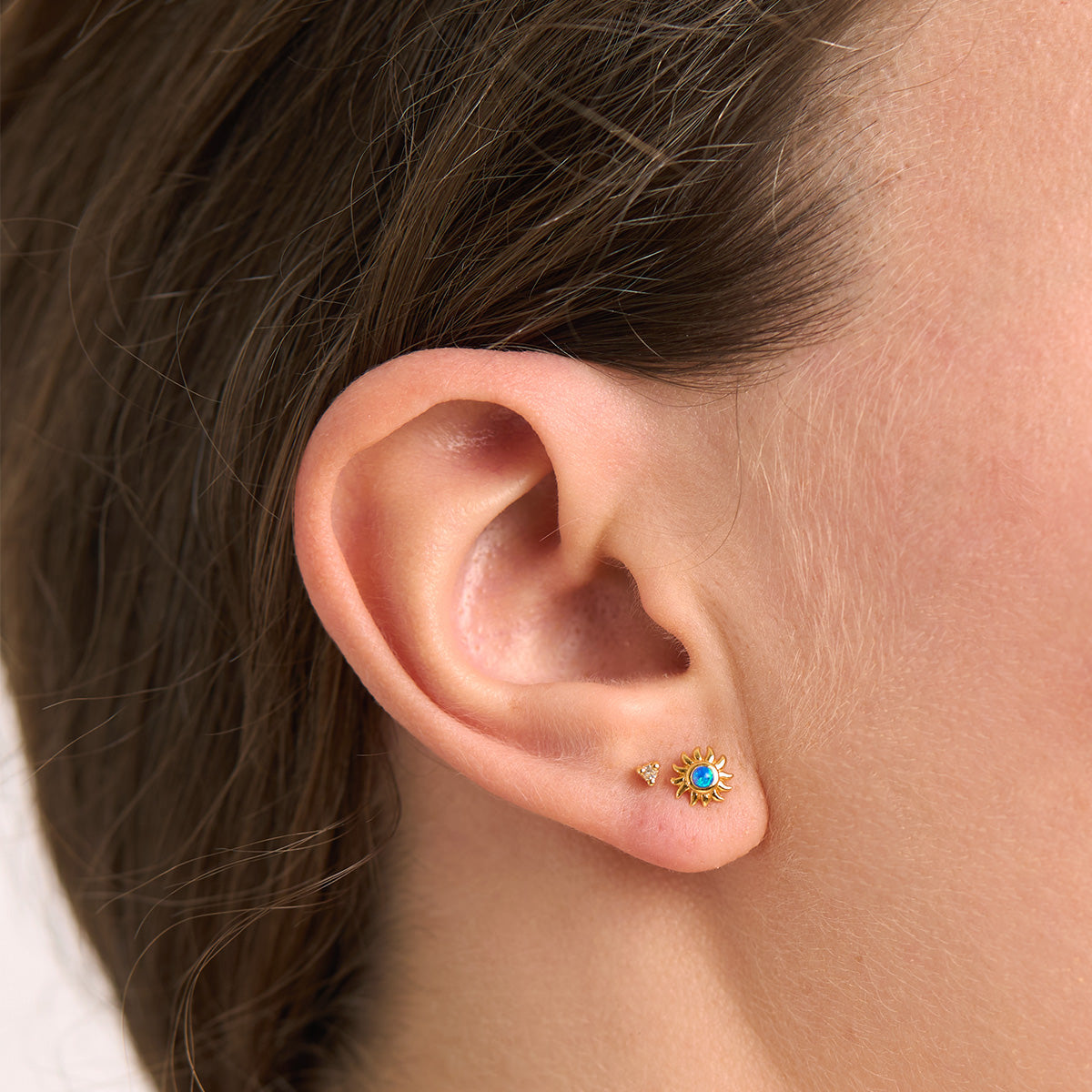 Sunshine Blue Opal Gold Studs