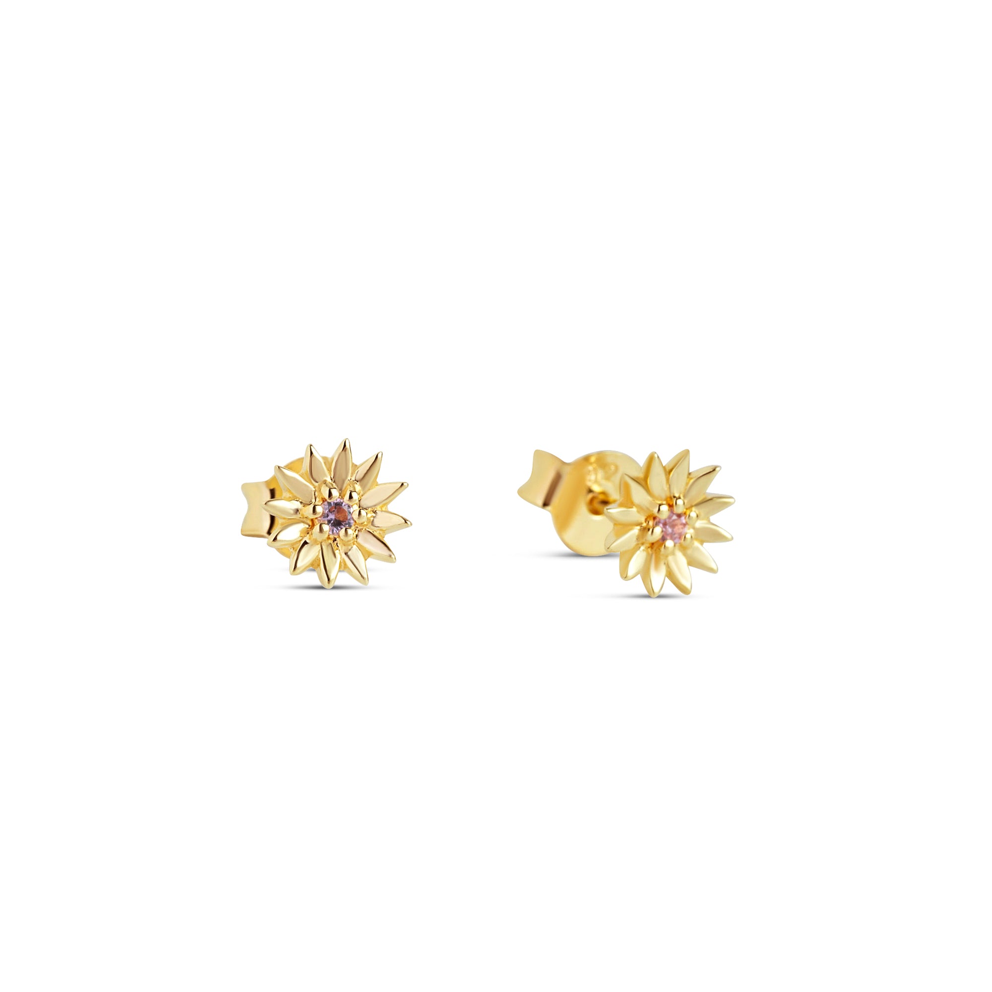Daisy Pink Tourmaline Studs Gold