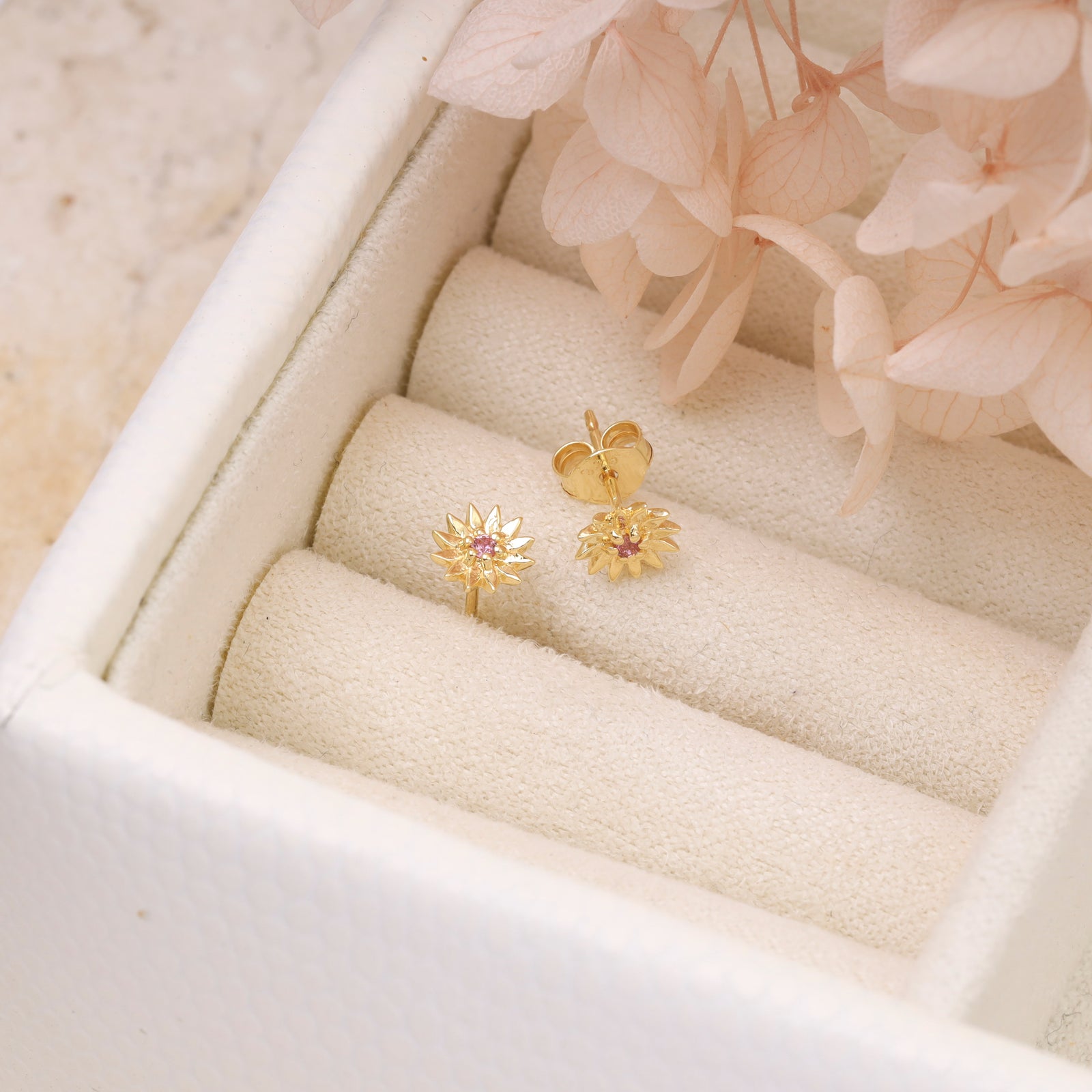 Daisy Pink Tourmaline Studs Gold