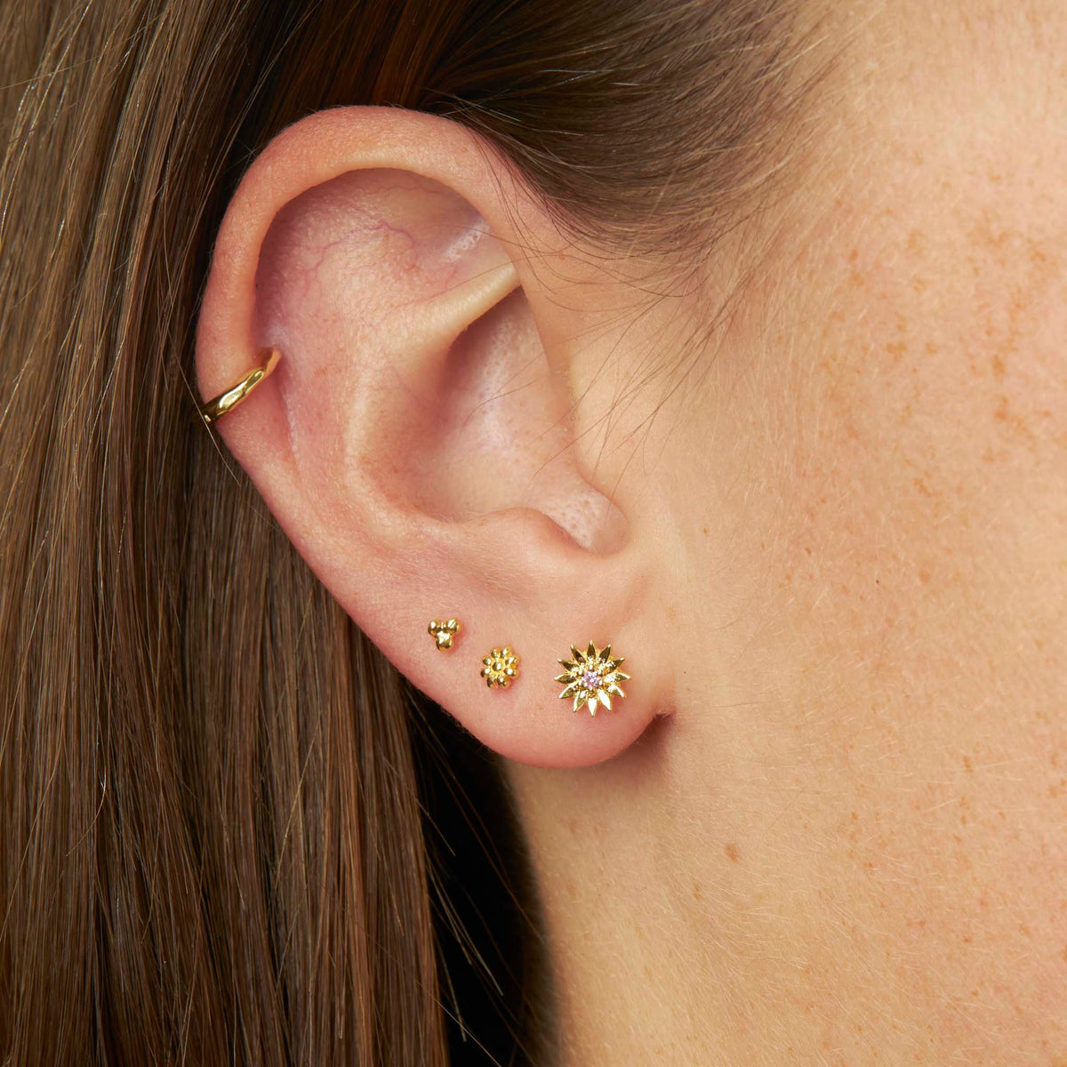 Daisy Pink Tourmaline Studs Gold