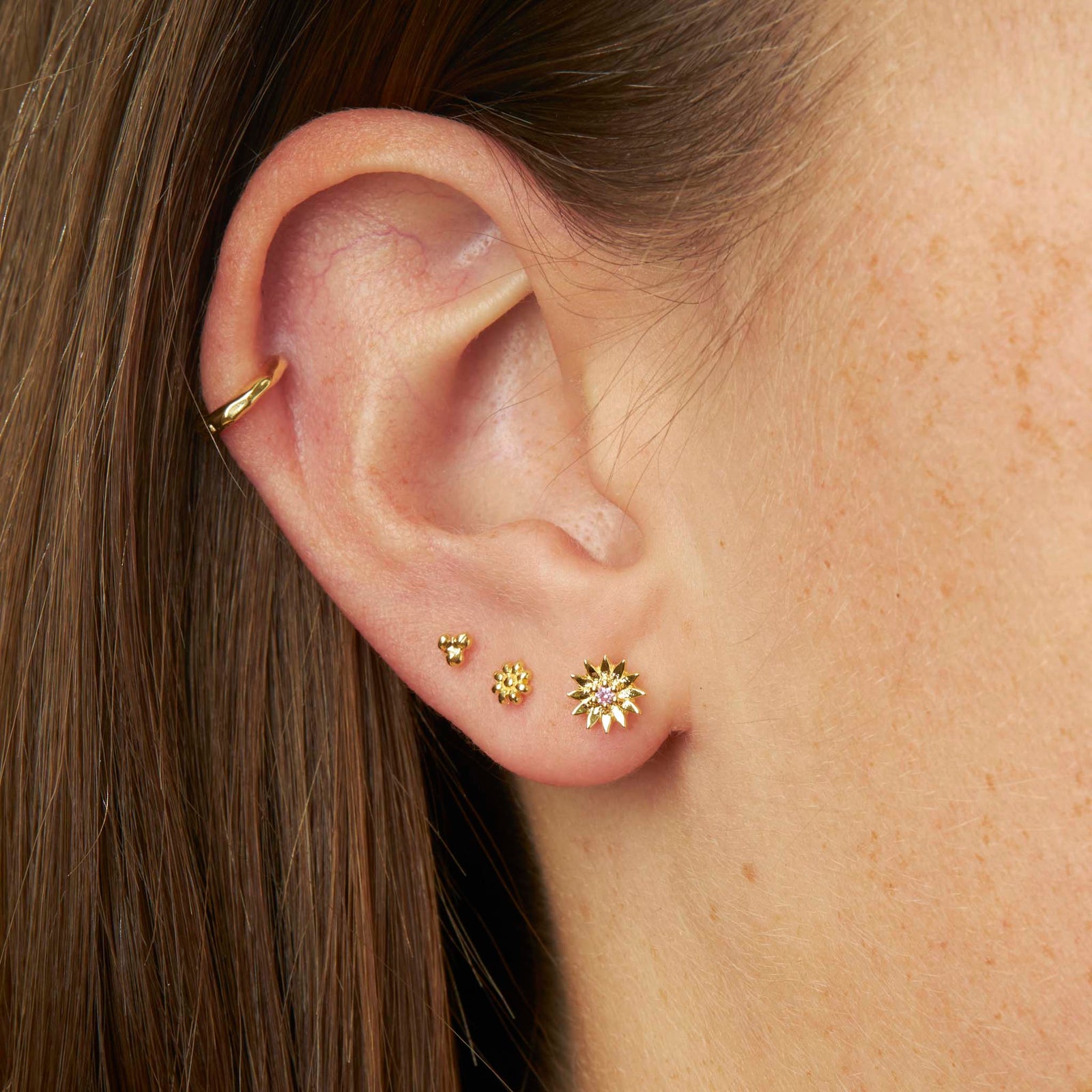 Daisy Pink Tourmaline Studs Gold