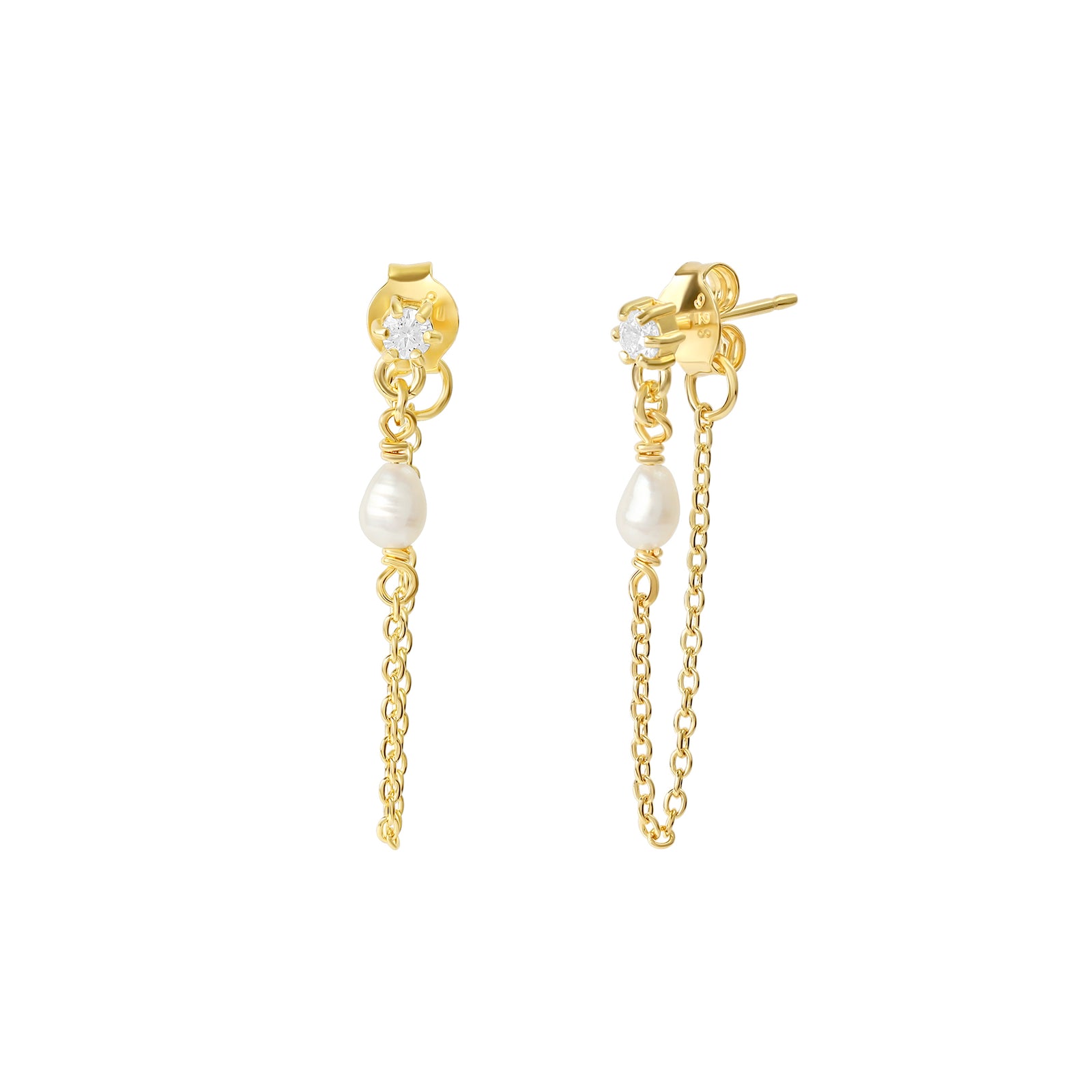 Chained Pearl Studs Gold
