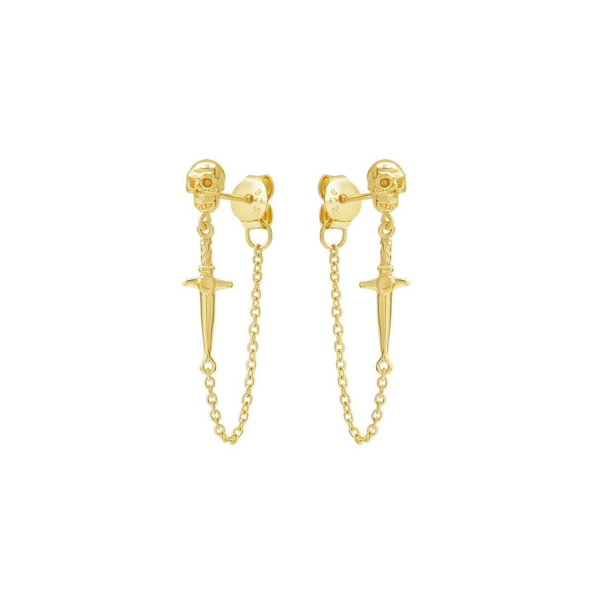 Dagger and Skull Chain Studs Gold