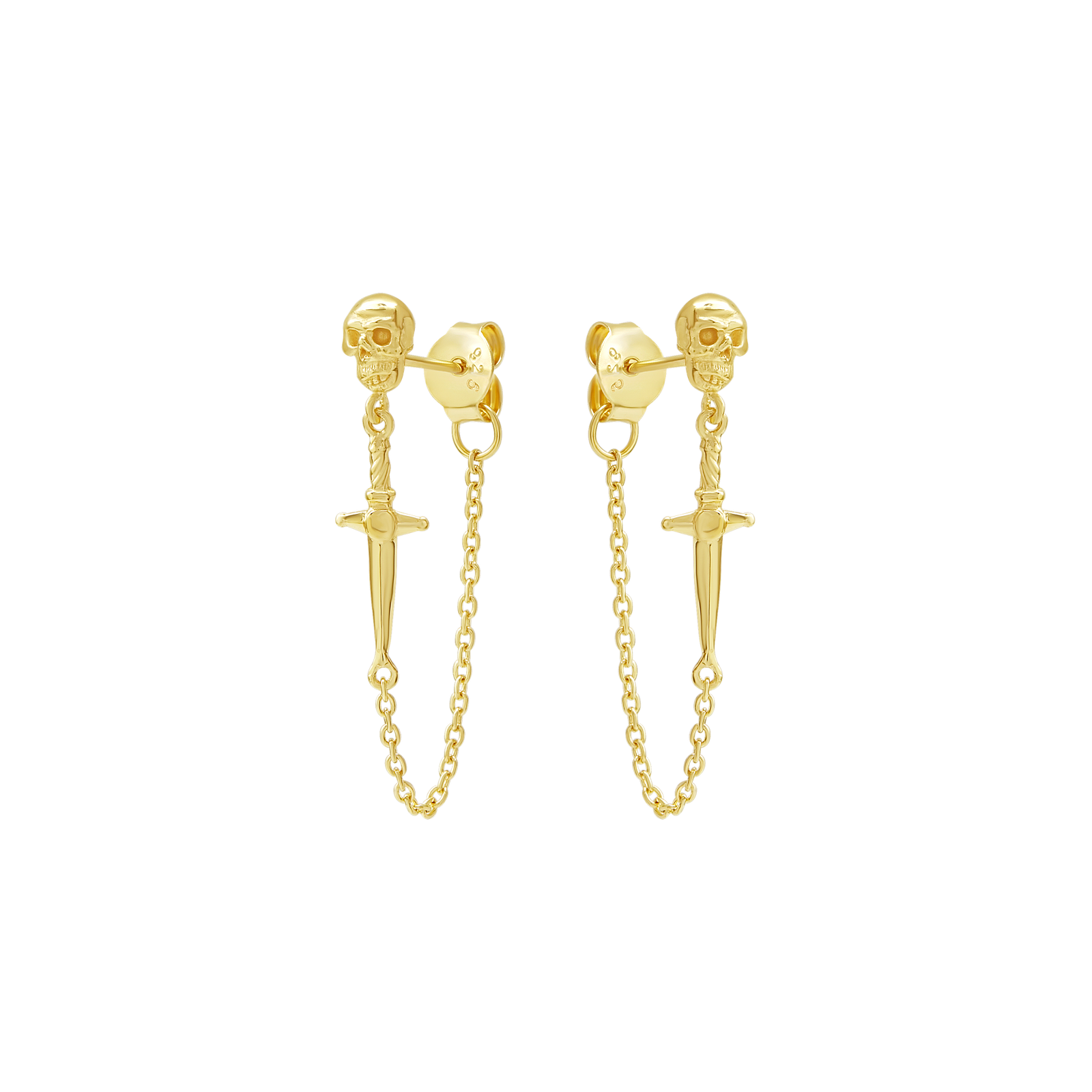 Dagger and Skull Chain Studs Gold