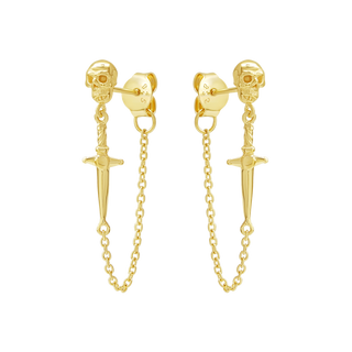 Dagger and Skull Chain Studs Gold