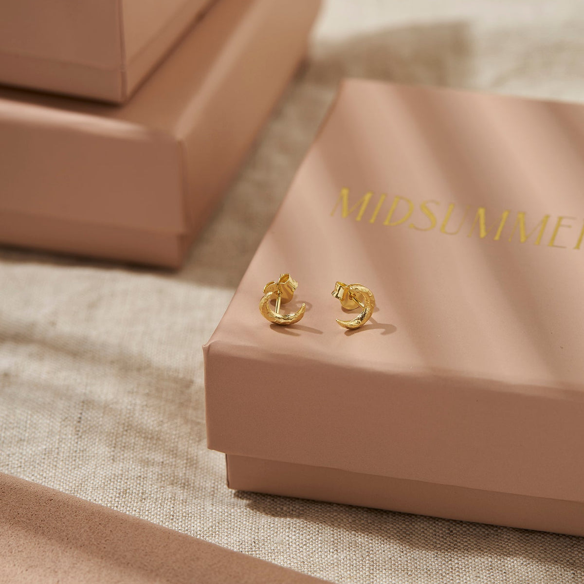 Textured Crescent Studs Gold