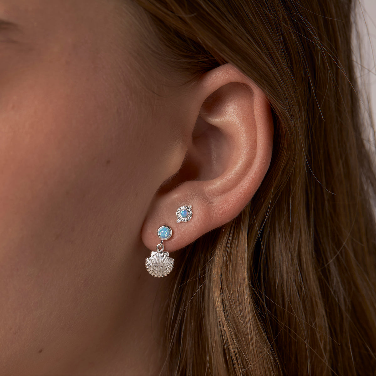 Seashell Azure Opal Studs