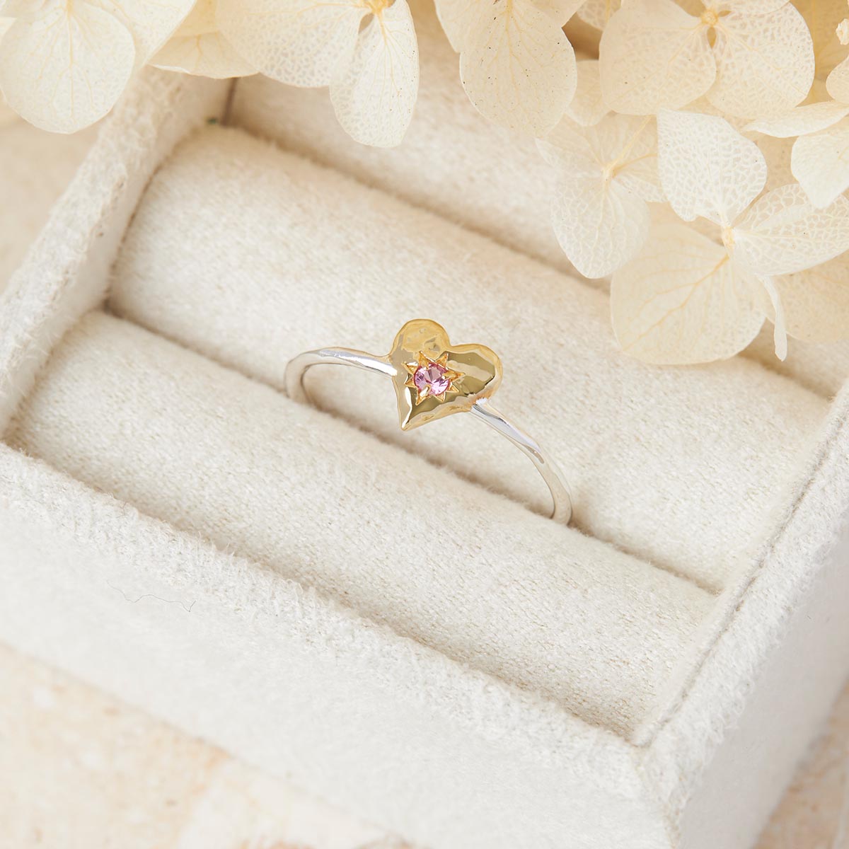Love Heart Pink Tourmaline Two Tone Ring