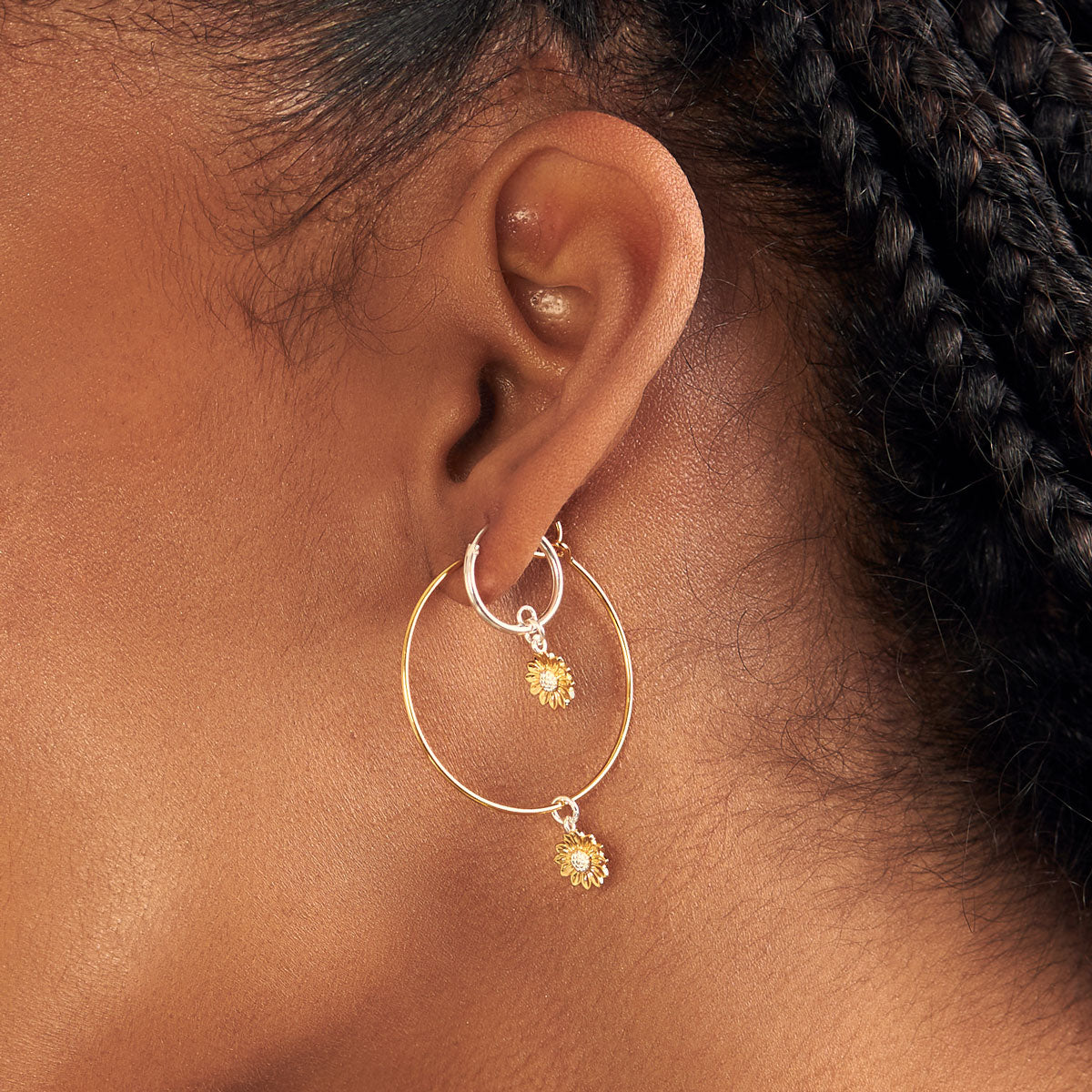 Dainty Sunflower Two Tone Ear Charms