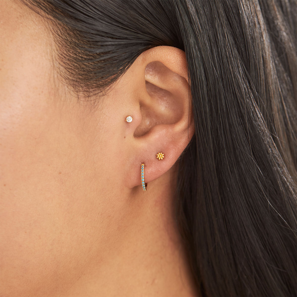 Sparkles Turquoise Huggies Gold