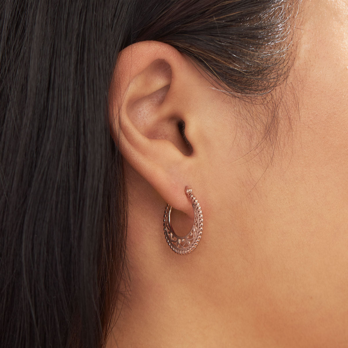 Rose Gold Mandala Disc Hoops