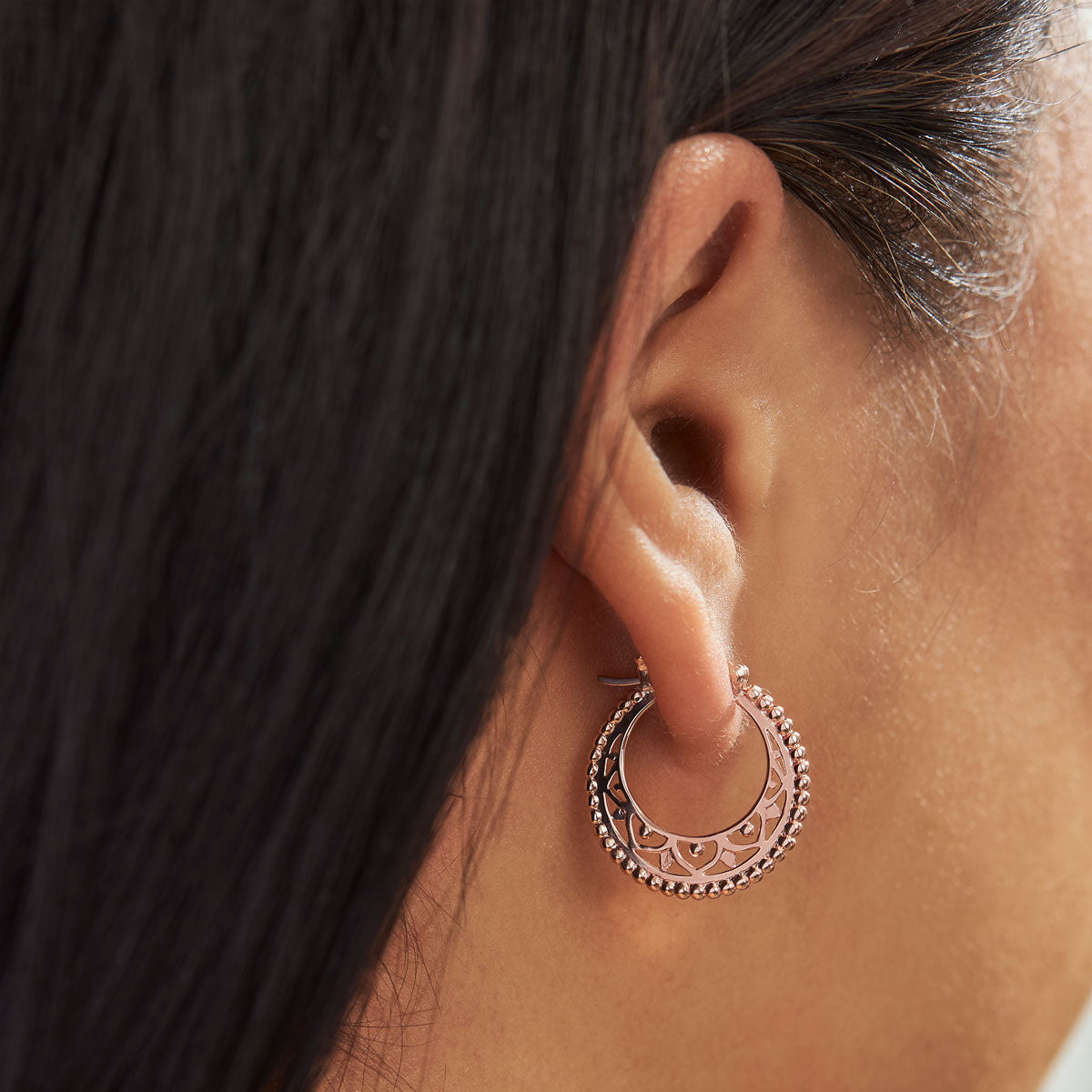 Rose Gold Mandala Disc Hoops