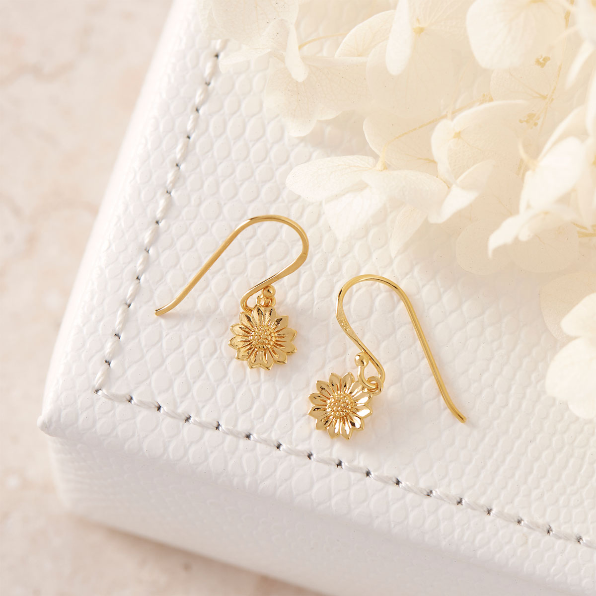 Tiny Delicate Sunflower Earrings Gold