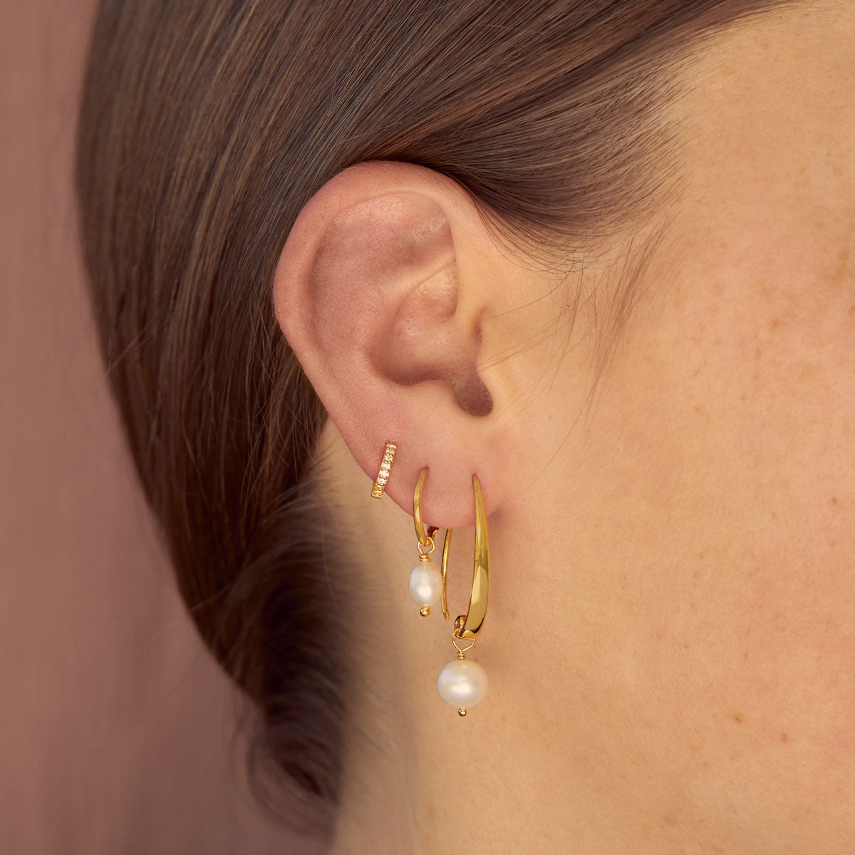 Delicate Pearl Sleepers 18K Gold