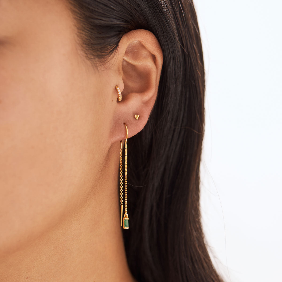 Lumen Baguette Green Onyx Threaders Gold