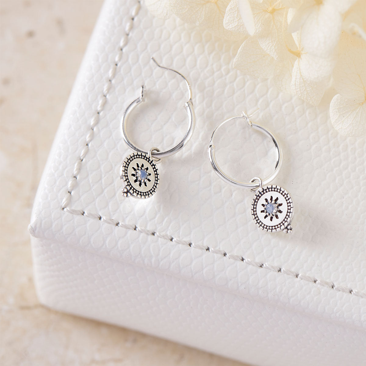 Solstice Rainbow Moonstone Hoops