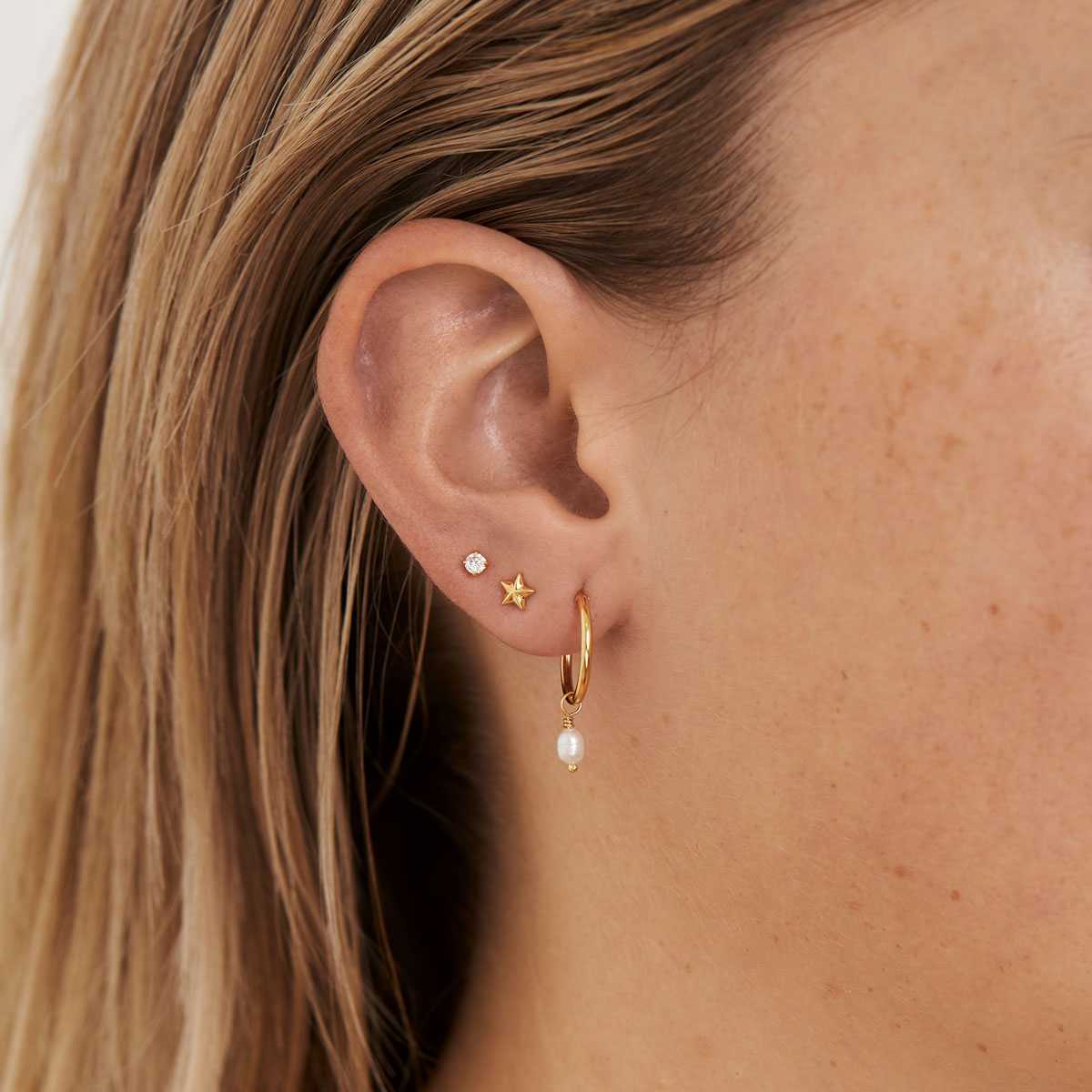 Dainty Pearl Hoops Gold