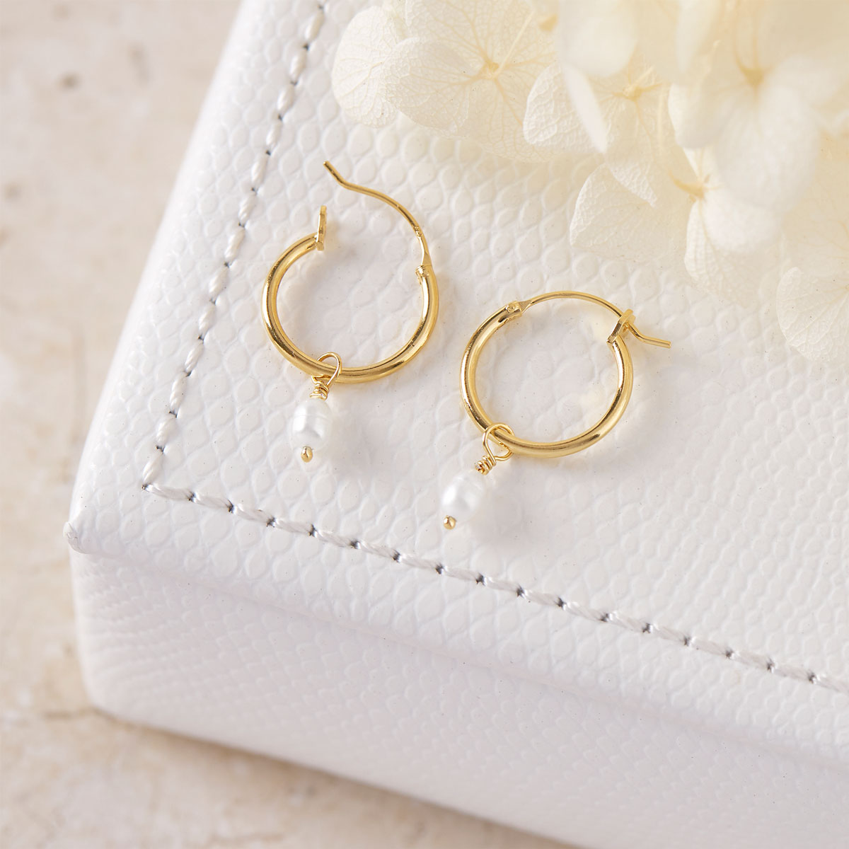 Dainty Pearl Hoops Gold