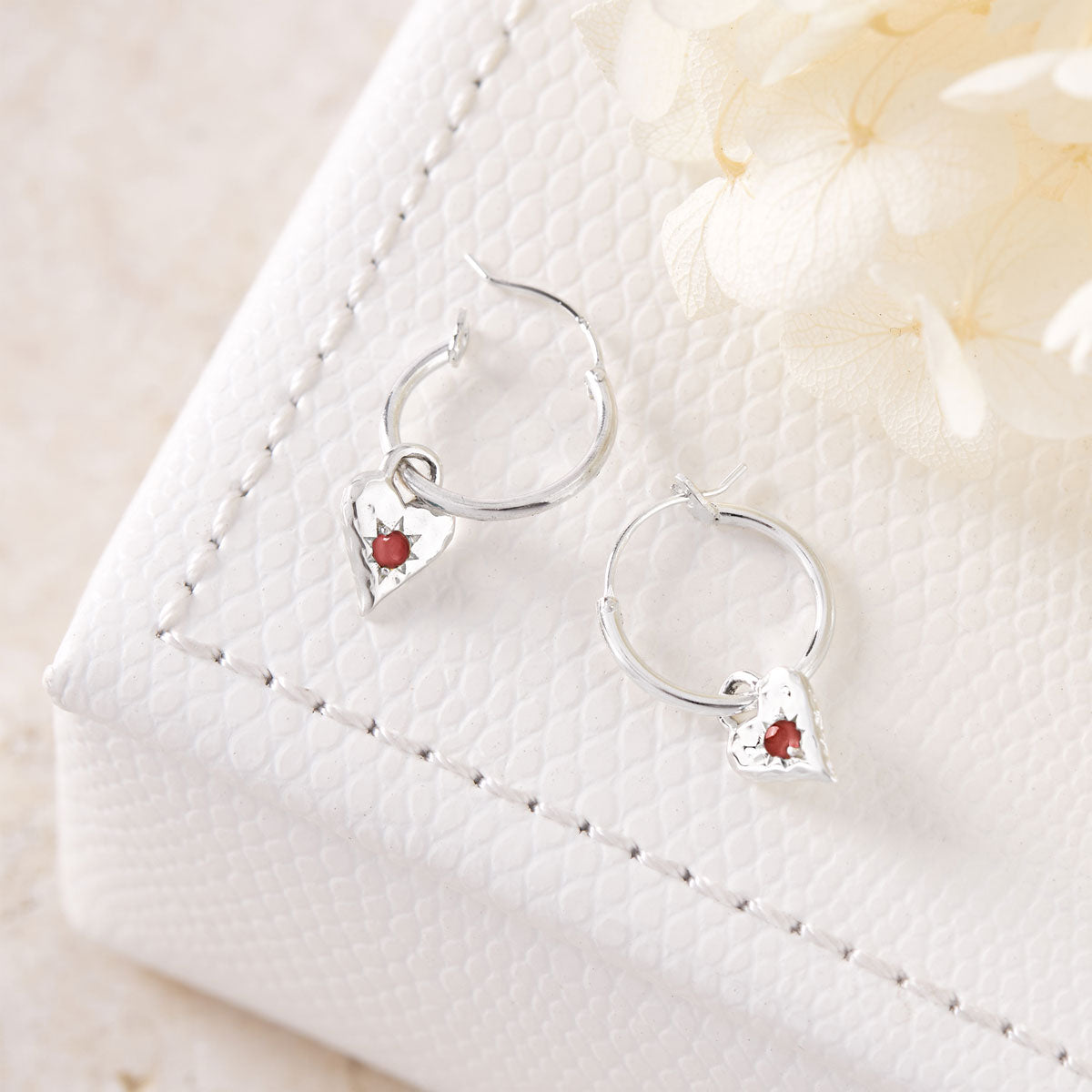 Love Heart Garnet Hoops