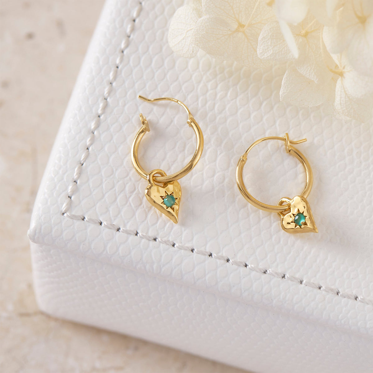 Love Heart Green Onyx Hoops 18K Gold
