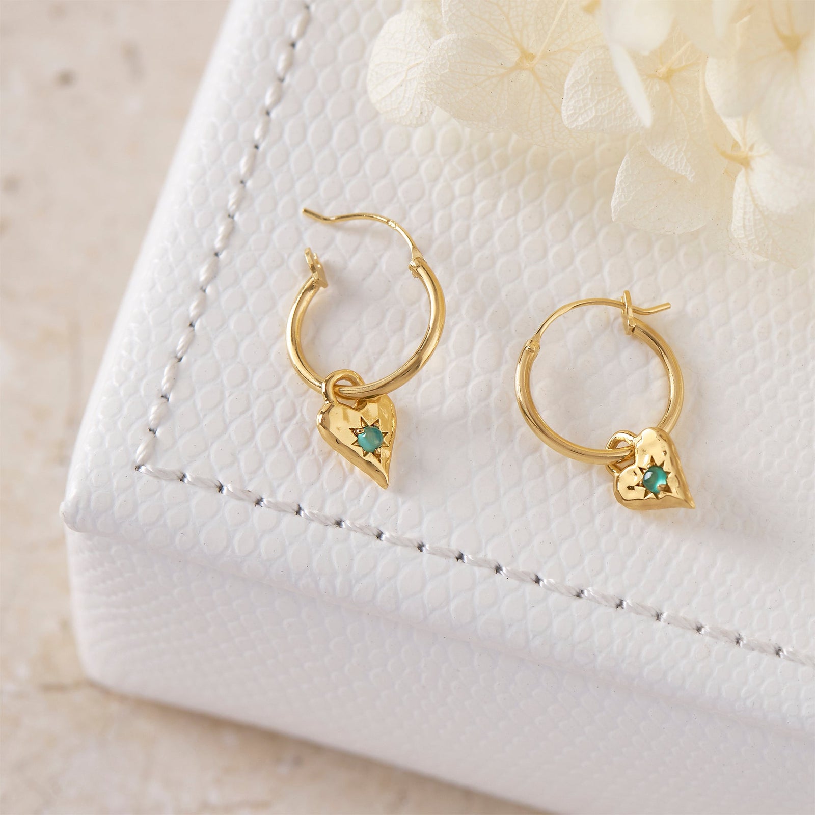 Love Heart Green Onyx Hoops 18K Gold