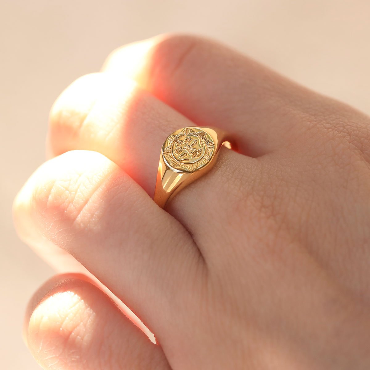 Dainty Moon Signet Ring Gold