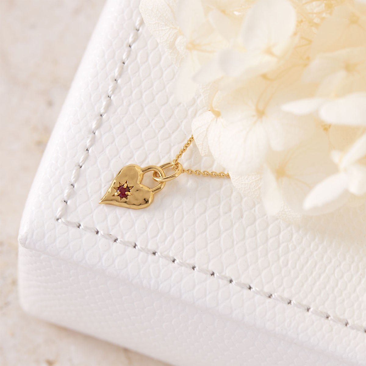 Love Heart Garnet Necklace Gold