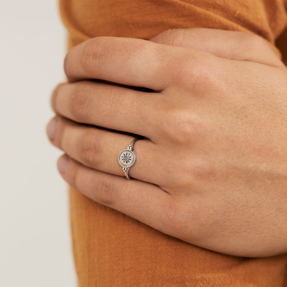 Solstice Rainbow Moonstone Signet Ring