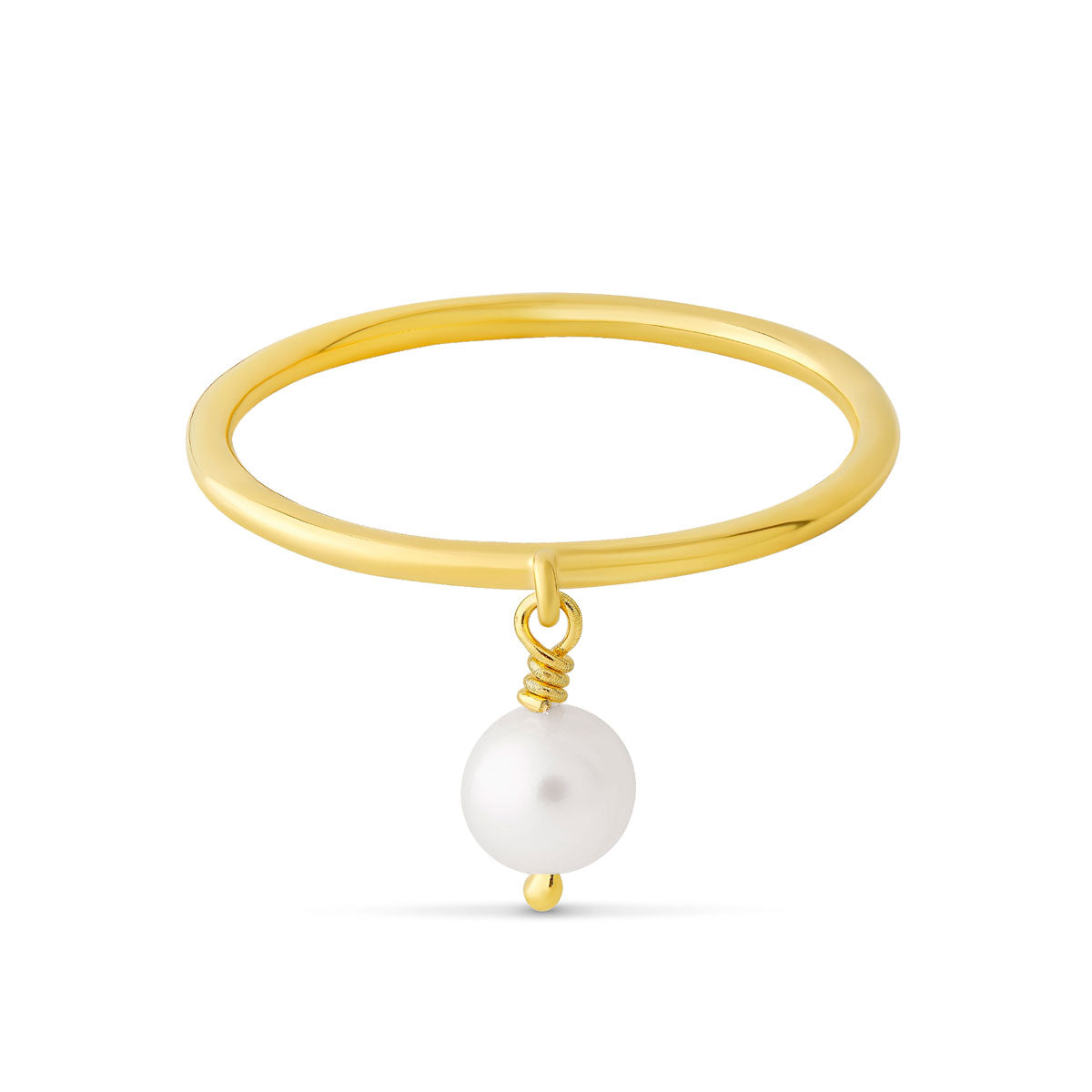 Delicate Pearl Charm Ring Gold