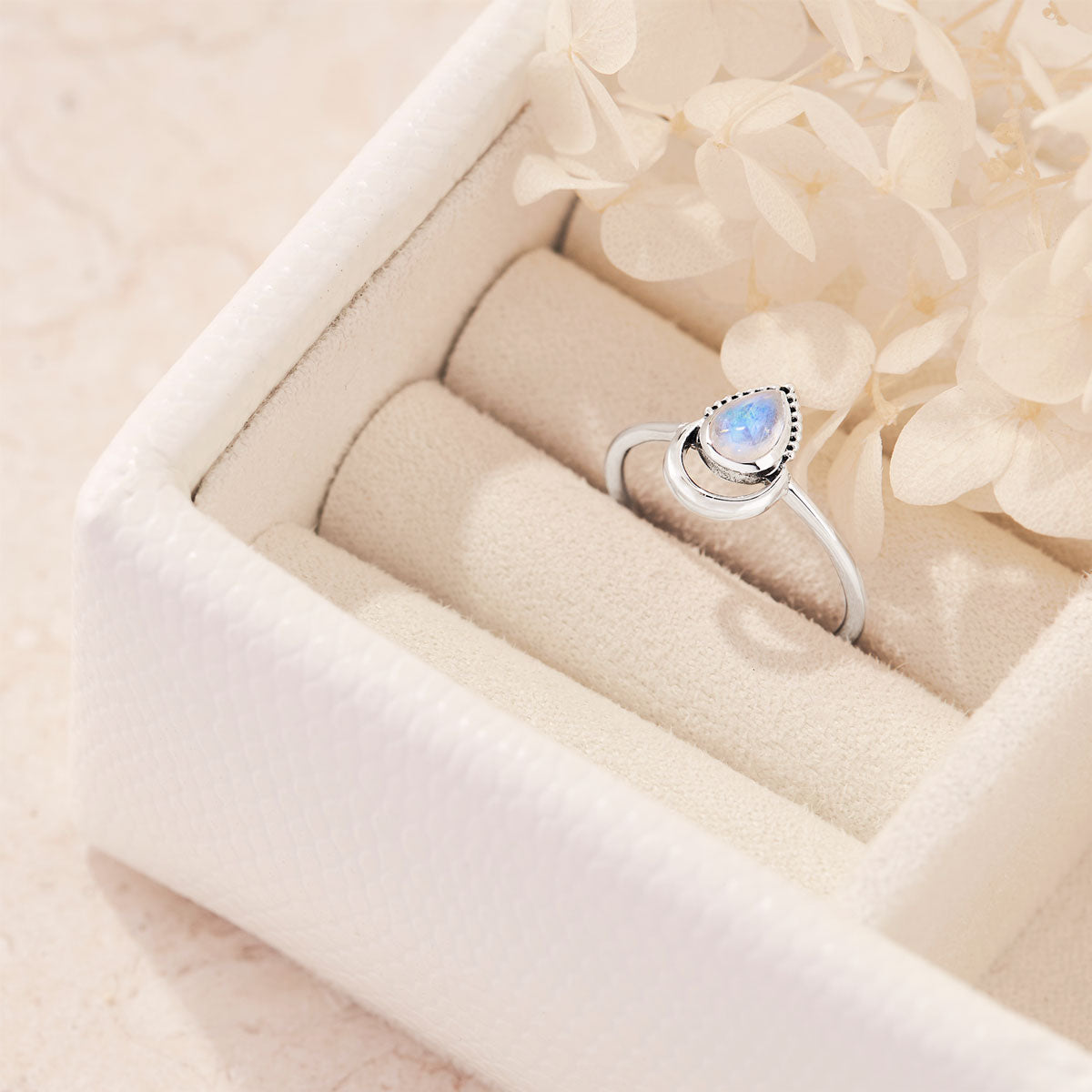 Crescent Dawn Moonstone Ring