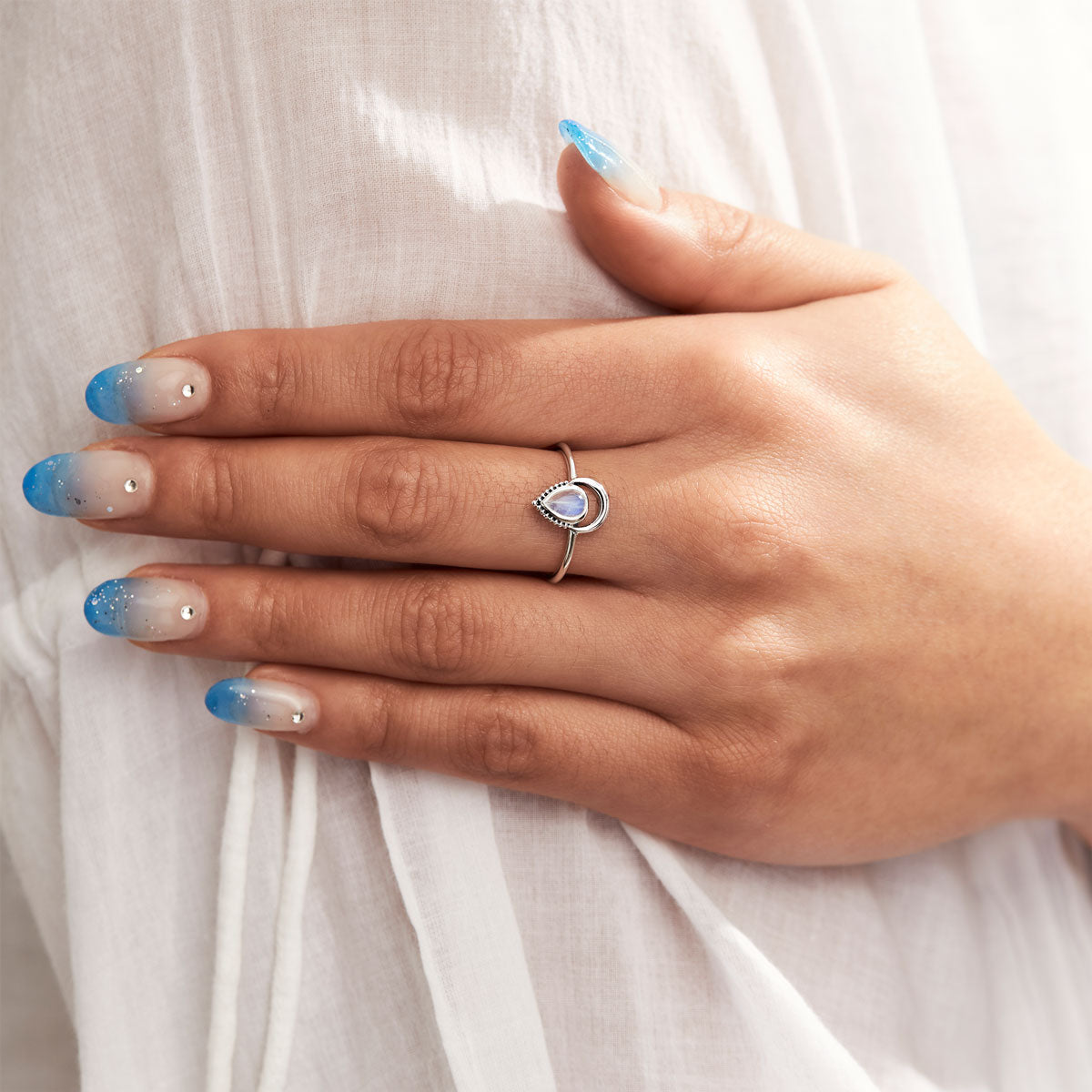 Crescent Dawn Moonstone Ring