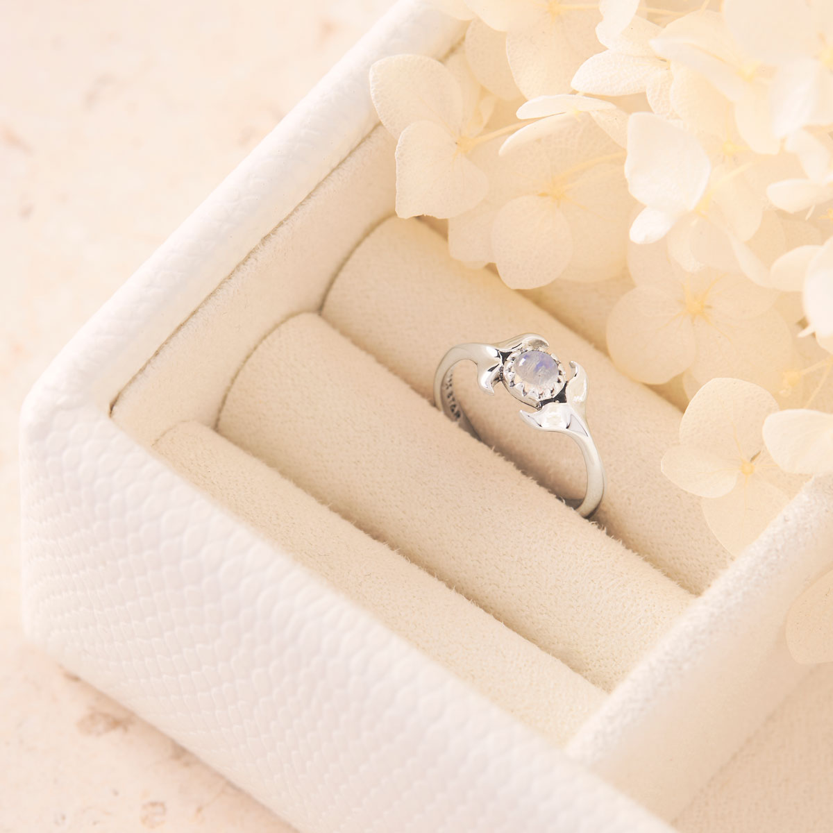 Dolphins Ocean Embrace Moonstone Ring