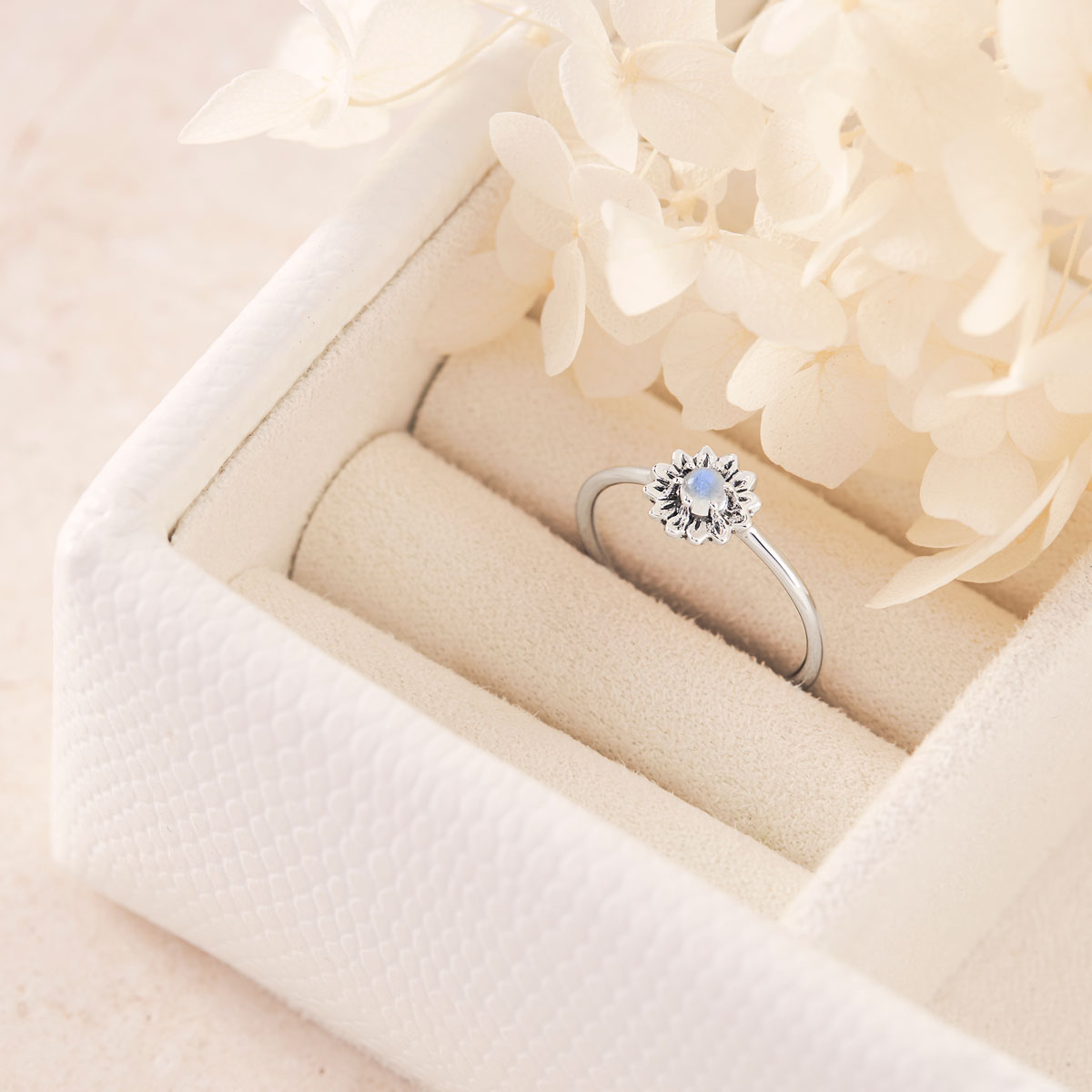 Delicate Sunflower Moonstone Ring