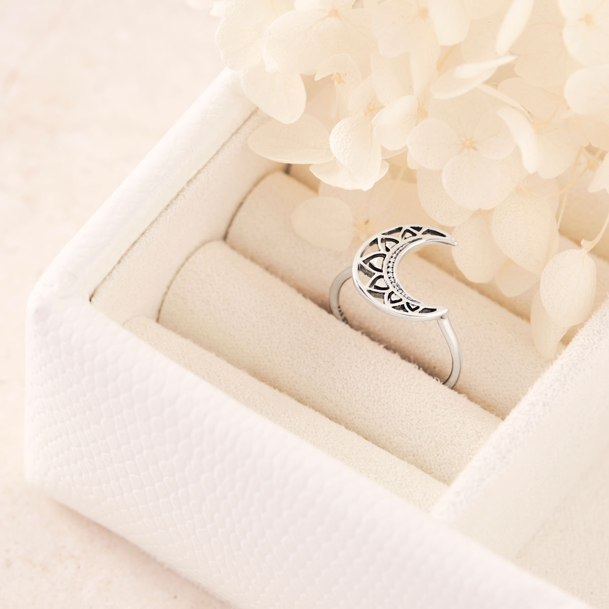 Mandala Crescent Moon Ring