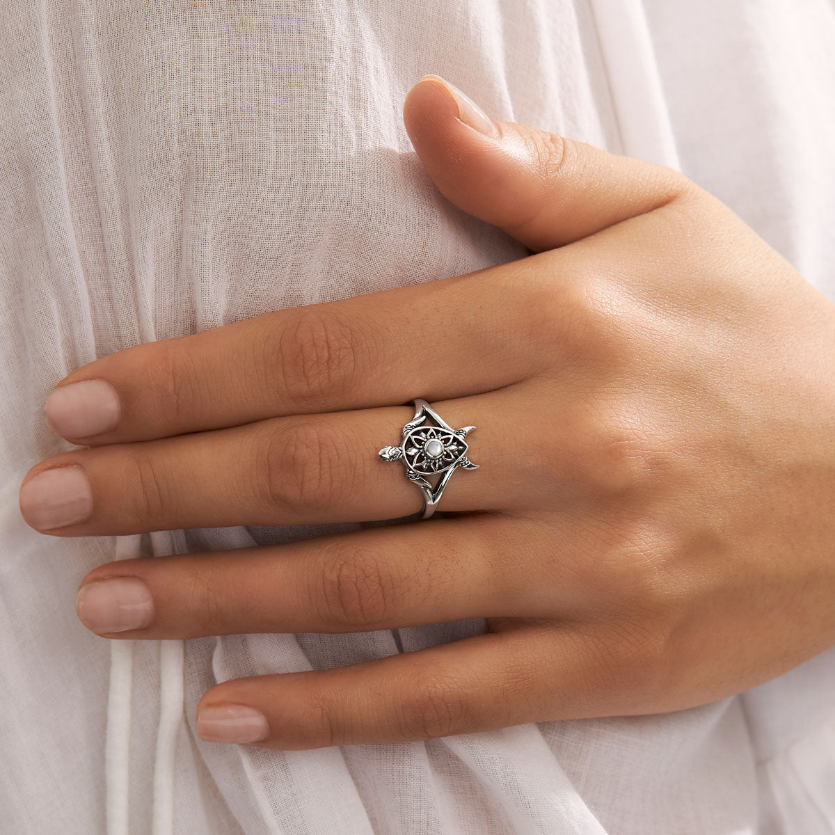 Enlightened Pearl Spirit Turtle Ring