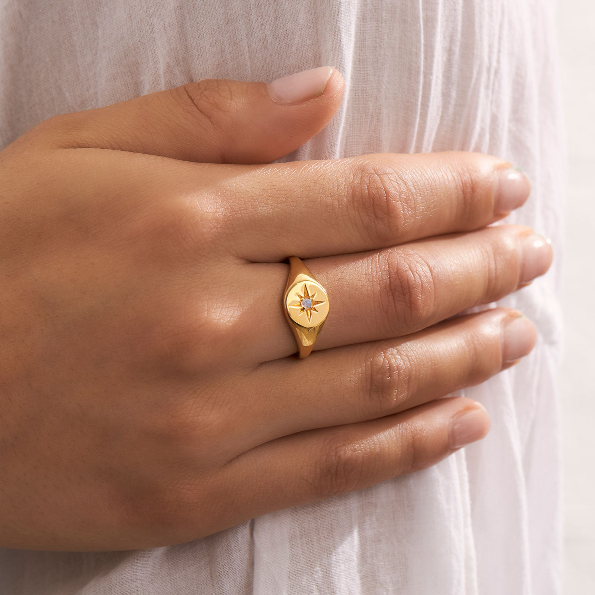 Enchanted Light Moonstone Signet Gold Ring